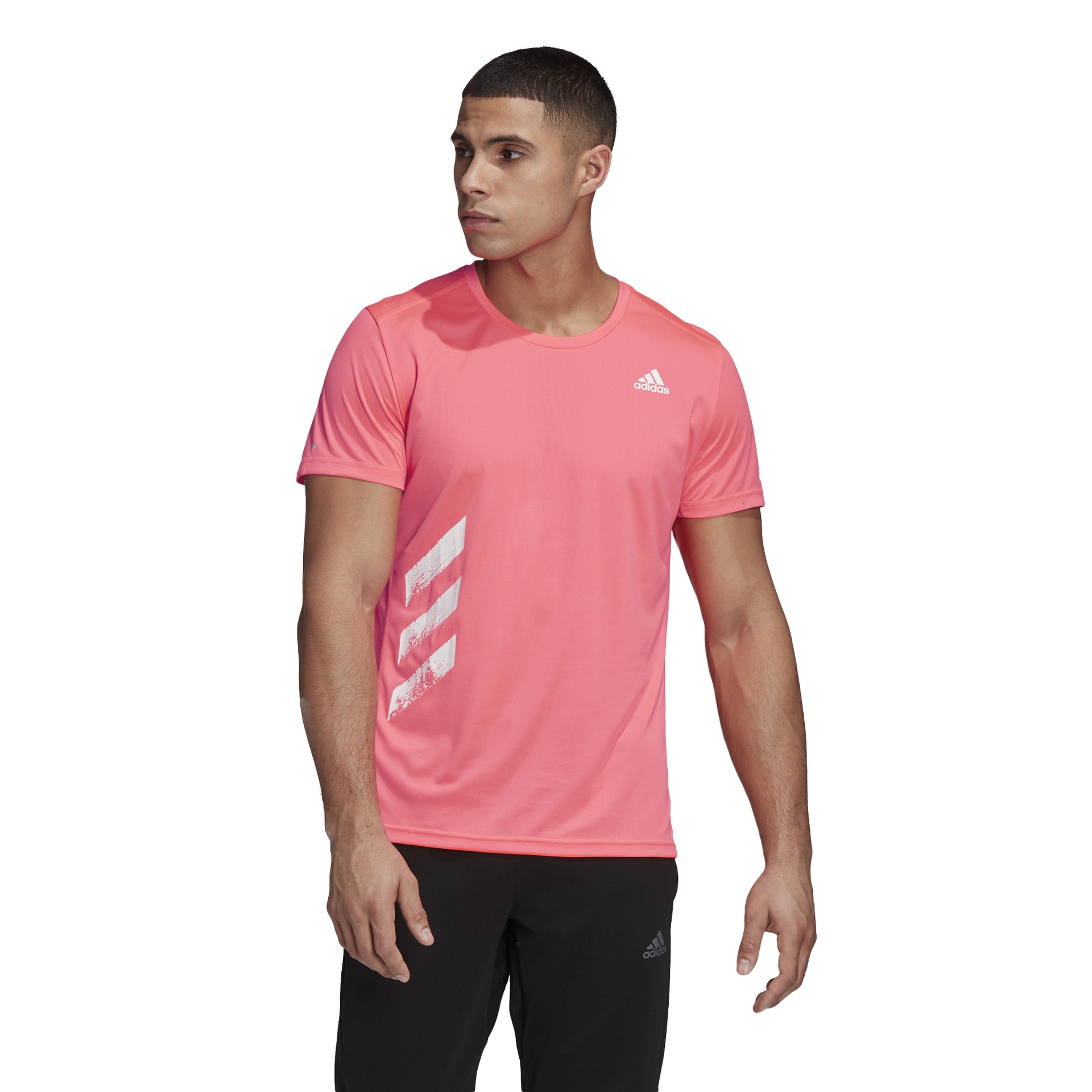 Adidas Men’s Run It 3-Stripes PB Tee – Signal Pink – Running Bath