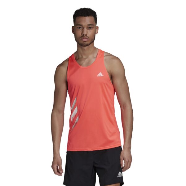 Adidas Men's Own the Run 3-Stripes PB Singlet - Signal Pink - Image 3