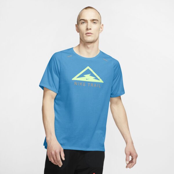 Nike Men's Rise 365 Trail Short Sleeve - Laser Blue/Barely Volt - Image 3