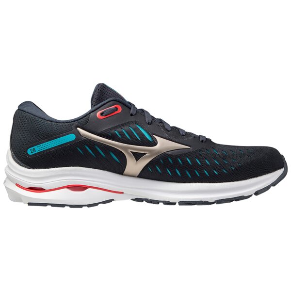 Mizuno Men's Wave Rider 24 - India Ink/Platinum Gold/Scuba Blue - Image 2