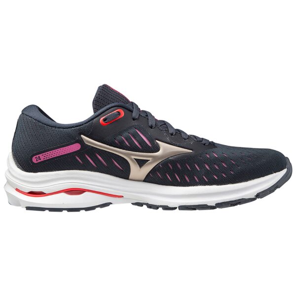 Mizuno Women's Wave Rider 24 - India Ink/Platinum Gold/Ignition Red - Image 2