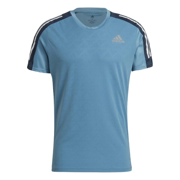 adidas Men's Own The Run 3-Stripes Tee - Hazy Blue/Crew Navy/White