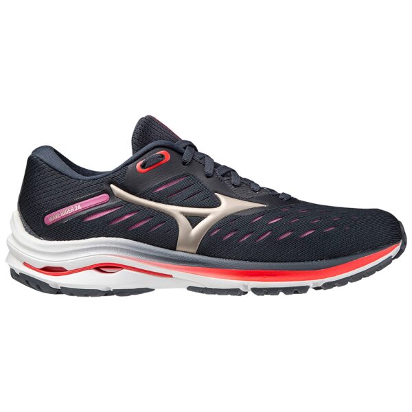 Mizuno Women's Wave Rider 24 - India Ink/Platinum Gold/Ignition Red