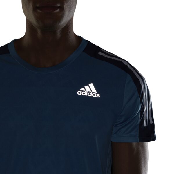 adidas Men's Own The Run 3-Stripes Tee - Hazy Blue/Crew Navy/White - Image 6