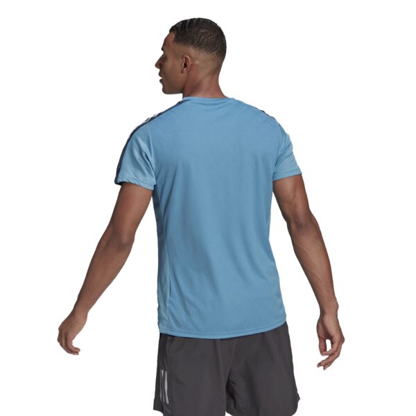 adidas Men's Own The Run 3-Stripes Tee - Hazy Blue/Crew Navy/White - Image 3