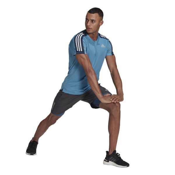 adidas Men's Own The Run 3-Stripes Tee - Hazy Blue/Crew Navy/White - Image 4