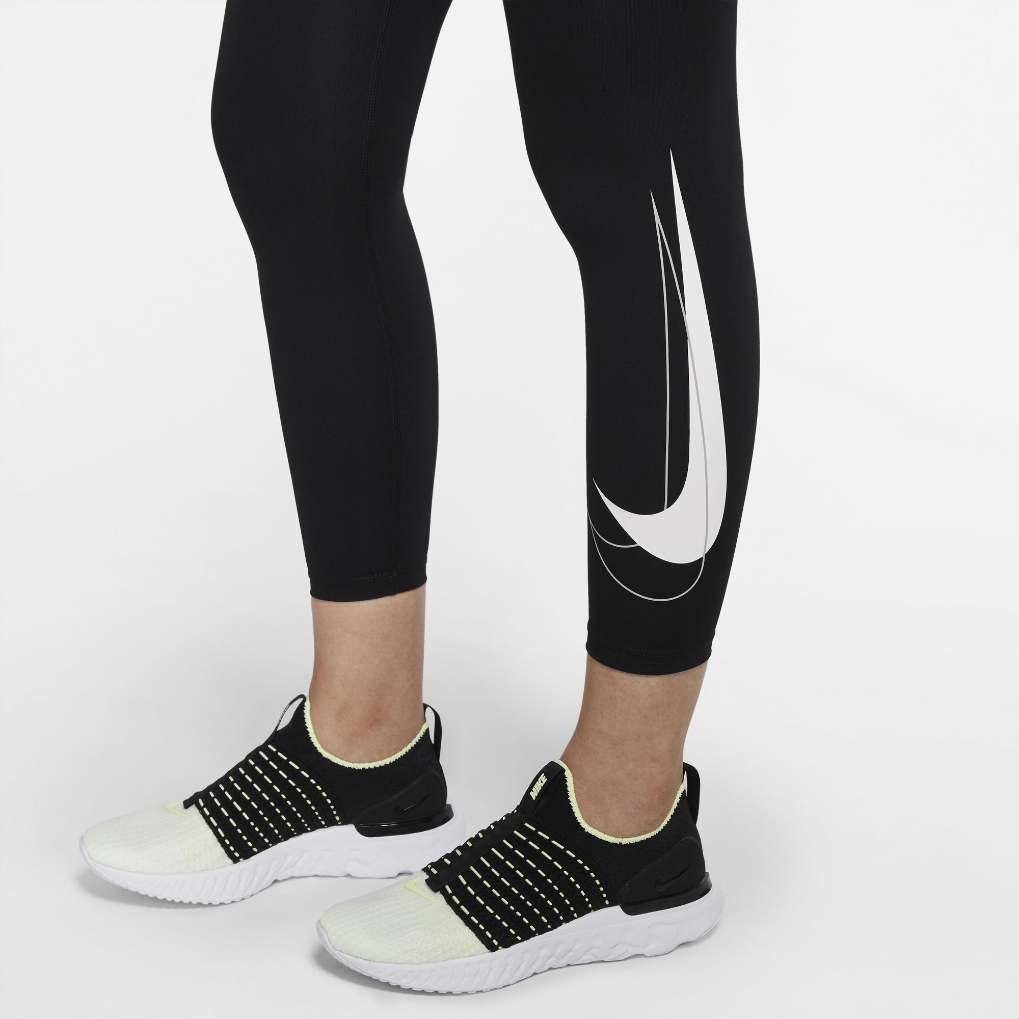 Nike Women's Swoosh Mid-Rise 7/8 Leggings - Black/White - Running Bath