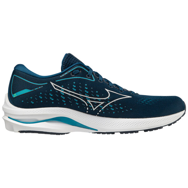 Mizuno Men's Wave Rider 25 - Gibraltar Sea/White/Green Gecko - Image 2