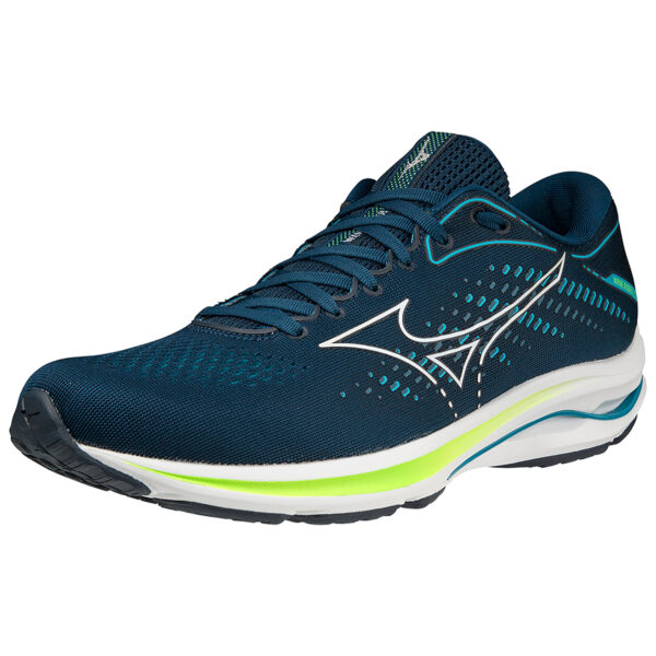 Mizuno Men's Wave Rider 25 - Gibraltar Sea/White/Green Gecko - Image 3