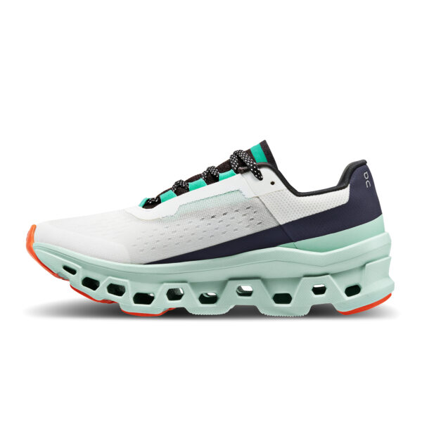 On Running Women's Cloudmonster - Undyed White/Creek - Image 2