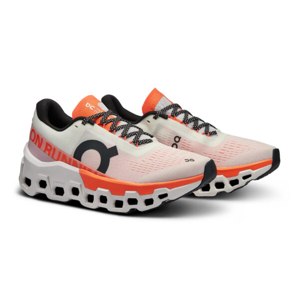 On Women's Cloudmonster 2 - White/Flame - Image 3