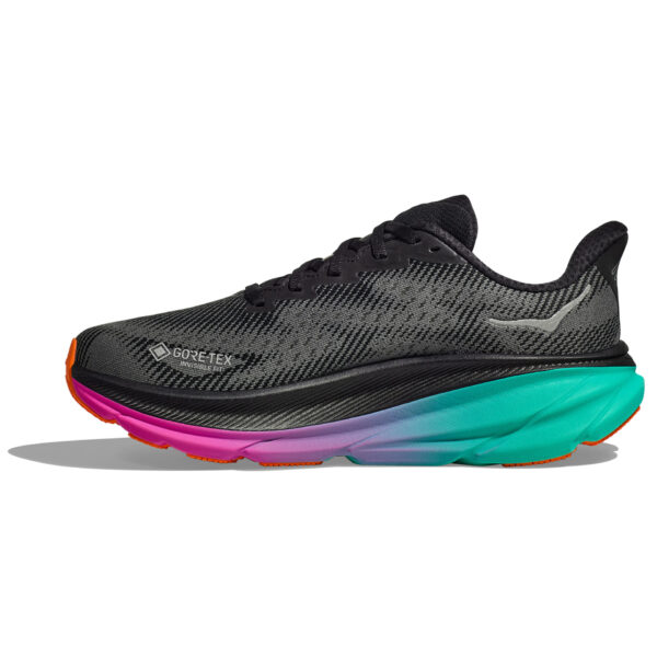 Hoka Women's Clifton 9 GTX - Black/Electric Aqua - Image 2