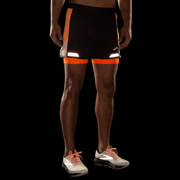 Brooks Men's Run Visible 5in 2in1 Short 2.0 - Black/Ecru/Fluoro Flash - Image 2