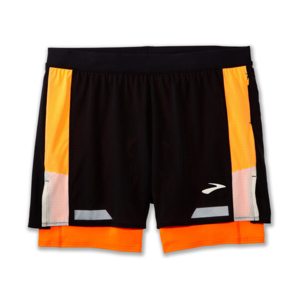 Brooks Men's Run Visible 5in 2in1 Short 2.0 - Black/Ecru/Fluoro Flash - Image 4