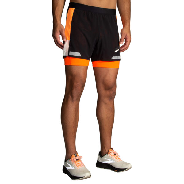 Brooks Men's Run Visible 5in 2in1 Short 2.0 - Black/Ecru/Fluoro Flash
