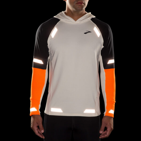 Brooks Men's Run Visible Thermal Hoodie 2.0 - Ecru/Fluoro Flash/Black - Image 2