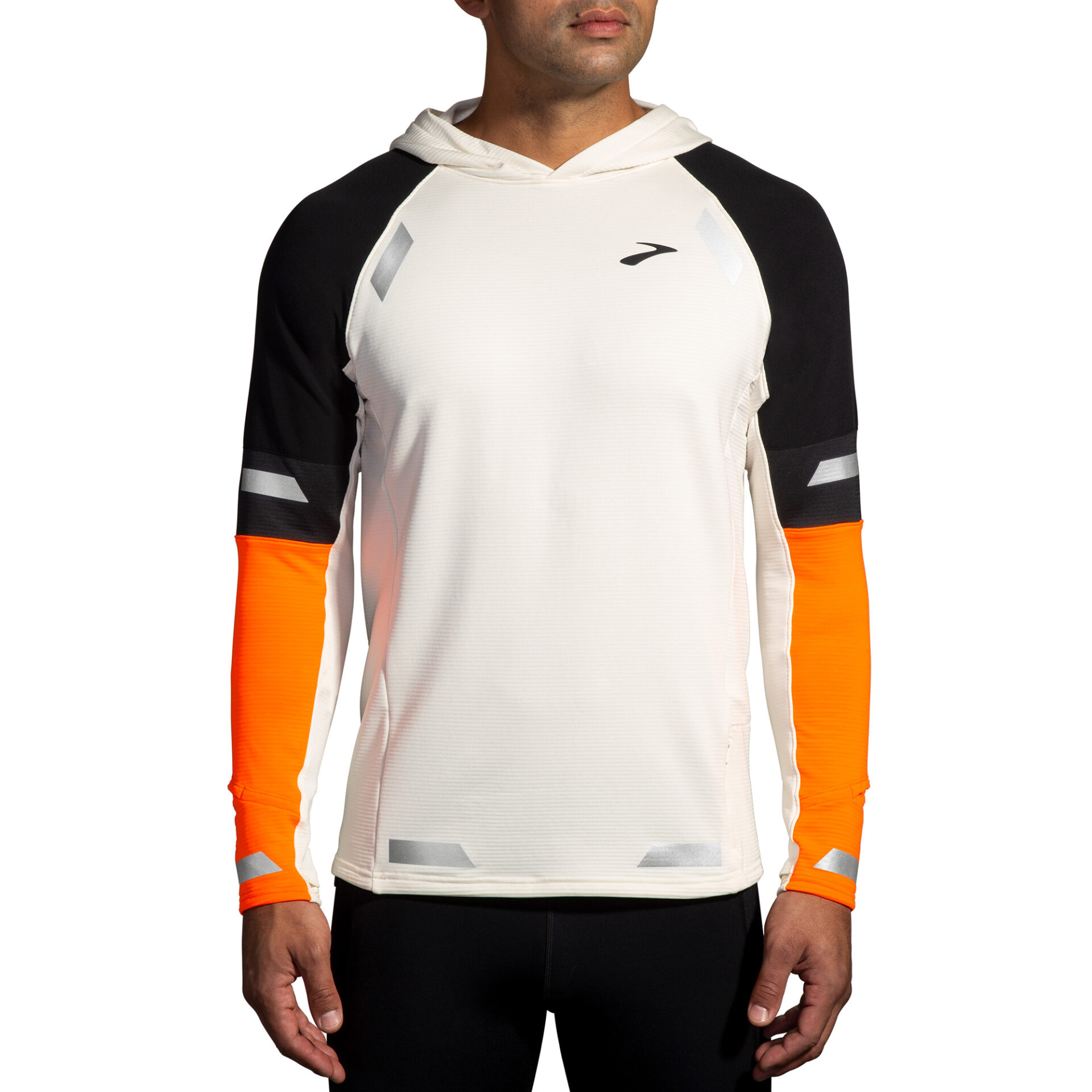 Brooks Men s Run Visible Thermal Hoodie 2.0 Ecru Fluoro Flash Black