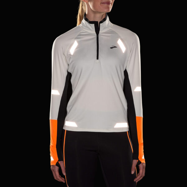 Brooks Women's Run Visible 1/2 Zip 2.0 - Ecru/Fluoro Flash/Black - Image 2