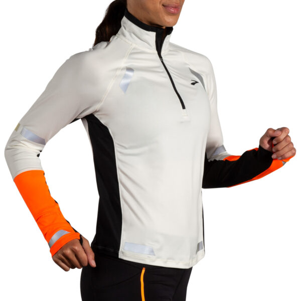 Brooks Women's Run Visible 1/2 Zip 2.0 - Ecru/Fluoro Flash/Black - Image 3