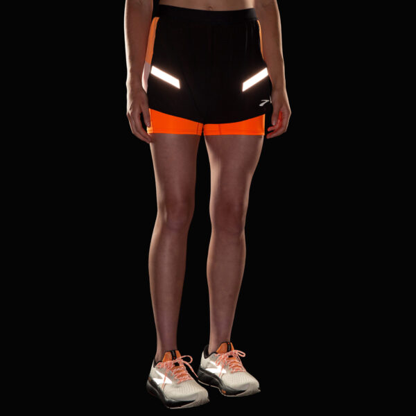 Brooks Women's Run Visible 4in 2in1 Short 2.0 - Black/Ecru/Fluoro Flash - Image 2