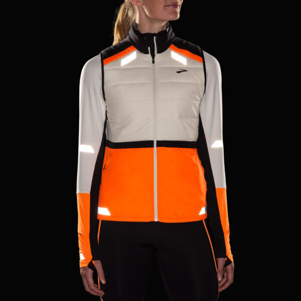 Brooks Women's Run Visible Insulated Vest 2.0 - Ecru/Fluoro Flash/Black - Image 2
