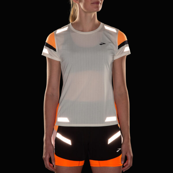 Brooks Women's Run Visible Short Sleeve 2.0 - Ecru/Fluoro Flash/Black - Image 2