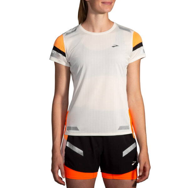 Brooks Women's Run Visible Short Sleeve 2.0 - Ecru/Fluoro Flash/Black