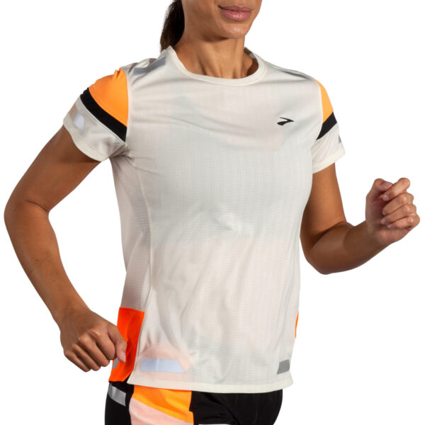 Brooks Women's Run Visible Short Sleeve 2.0 - Ecru/Fluoro Flash/Black - Image 3