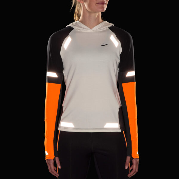 Brooks Women's Run Visible Thermal Hoodie 2.0 - Ecru/Fluoro Flash/Black - Image 2