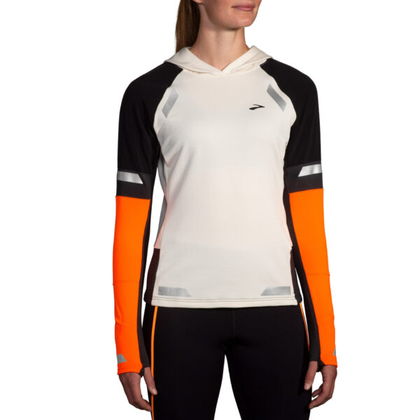 Brooks Women's Run Visible Thermal Hoodie 2.0 - Ecru/Fluoro Flash/Black