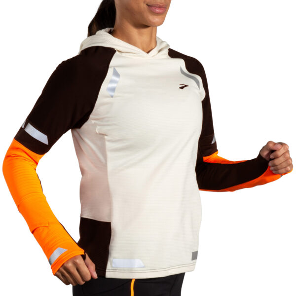 Brooks Women's Run Visible Thermal Hoodie 2.0 - Ecru/Fluoro Flash/Black - Image 3