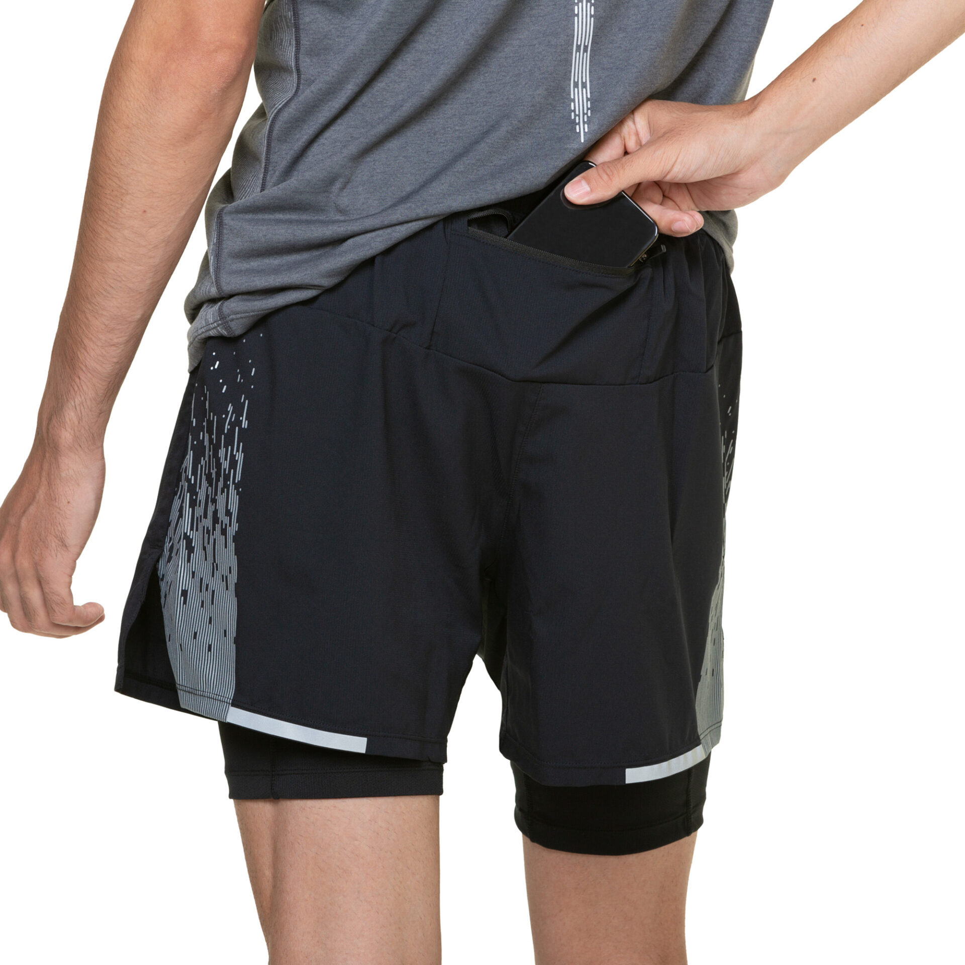 Ronhill Men's Tech Reflect 5" Twin Short - Black/Reflect - Image 3