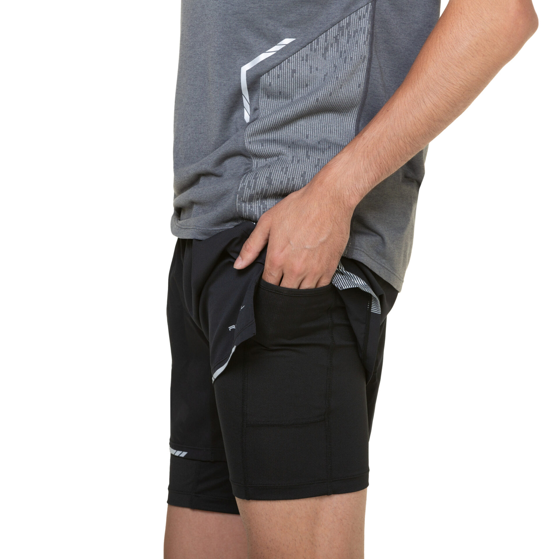 Ronhill Men's Tech Reflect 5" Twin Short - Black/Reflect - Image 2