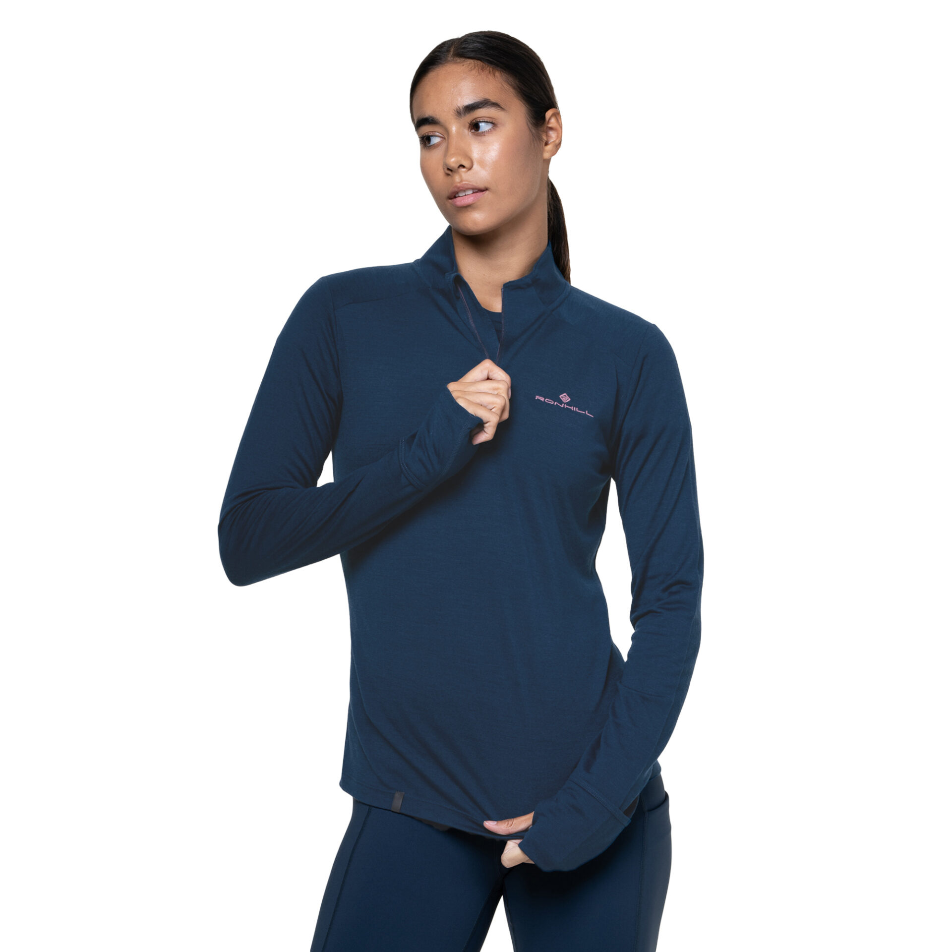 Ronhill Women's Tech Merino 1/2 Zip - Dark Navy/Dusty Tulip